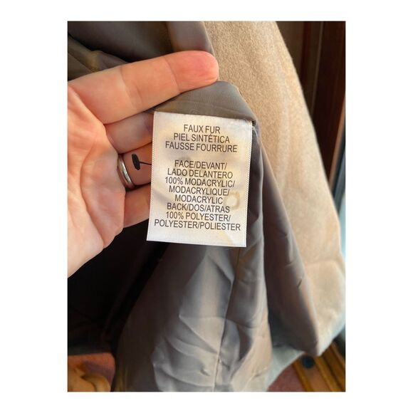 Karen Millen Long Coat Grey Wool Contast Faux Fur Upper Sz 10 - Picture 10 of 16